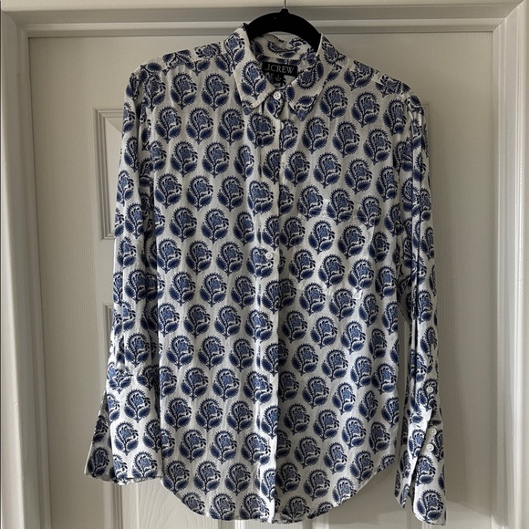 J. Crew Garçon Cotton Voile Women’s Shirt with Blue and White Leaf Pattern - Picture 1 of 4